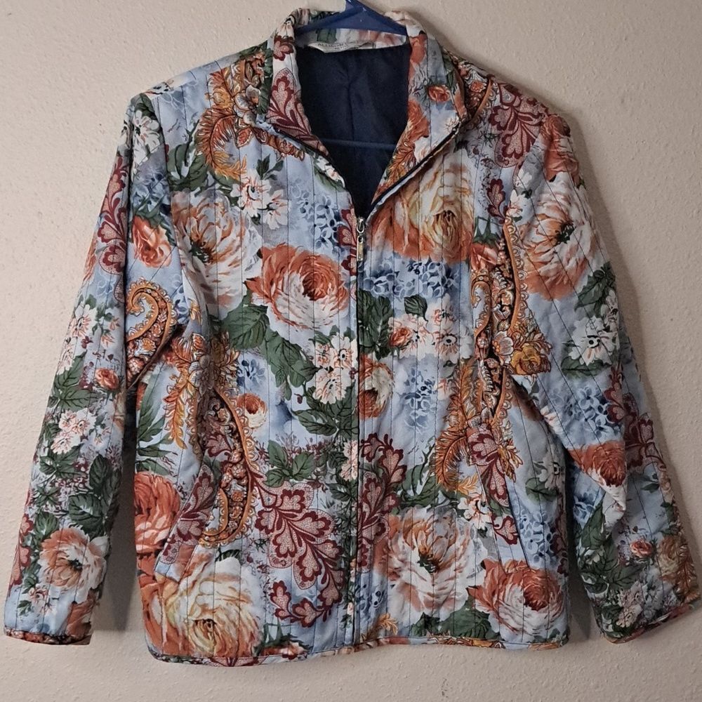 Allison Daley petite quilted zip up floral jacket